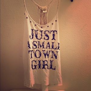 White tank top with black letters